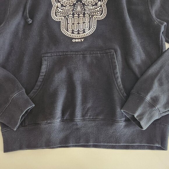 OBEY Sz M Black Skull Logo Hoodie Sweatshirt Pullover Grunge Goth Edgy Witchcore - Picture 6 of 10